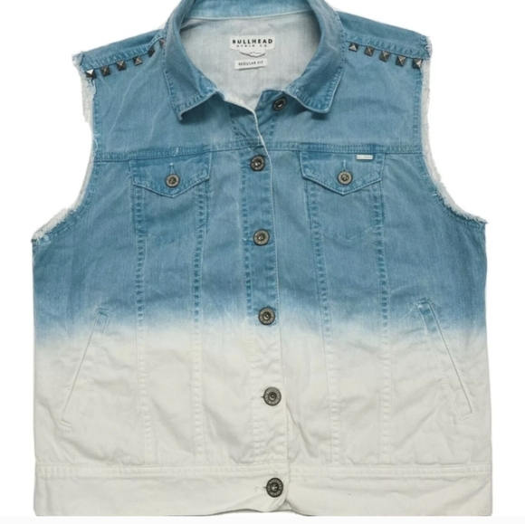 Bullhead Women’s Regular Fit Denim Vest Button Front Aqua White Size Large - Picture 2 of 11